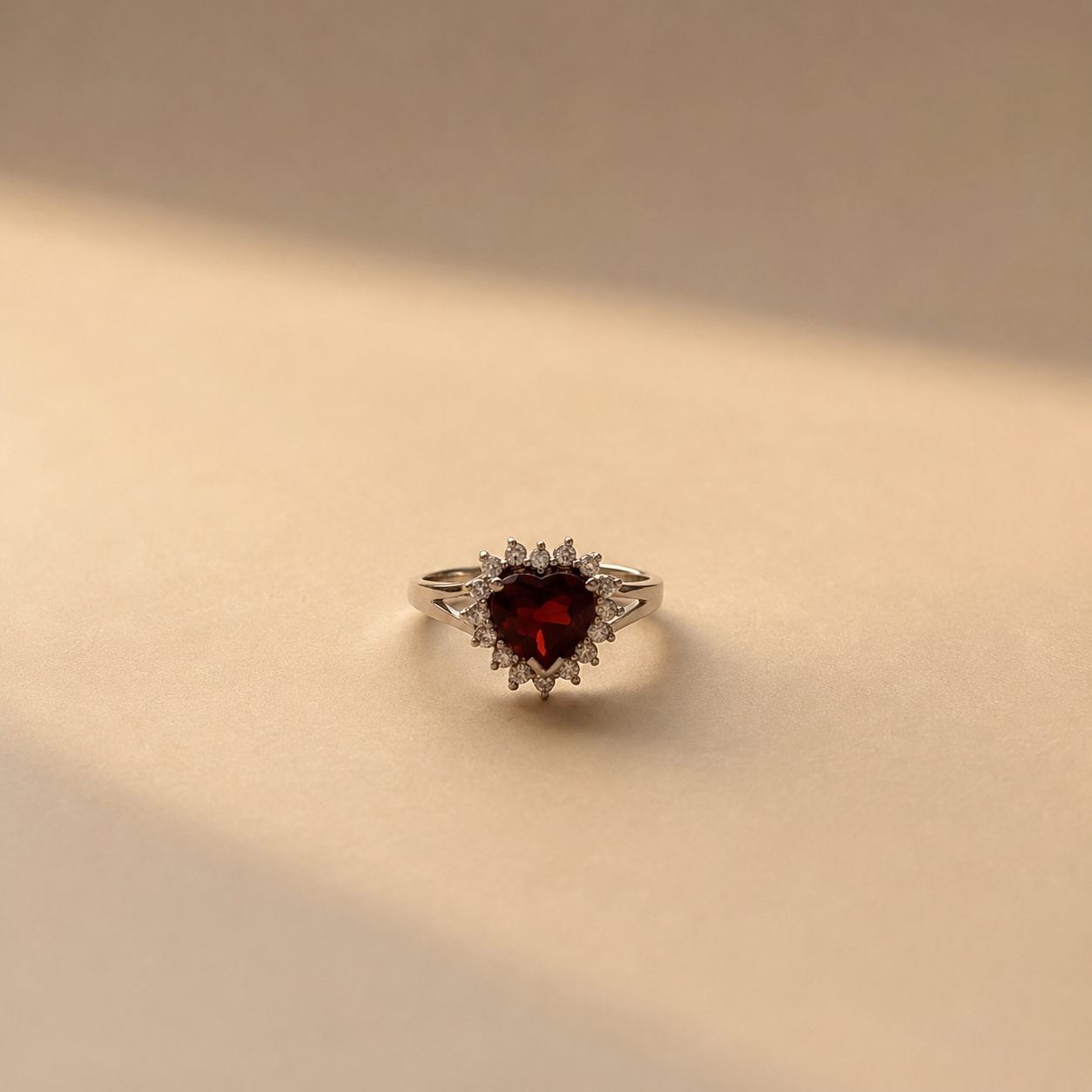 Garnet Heart Halo Ring