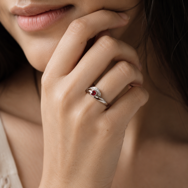 Petite Garnet Swirl Ring