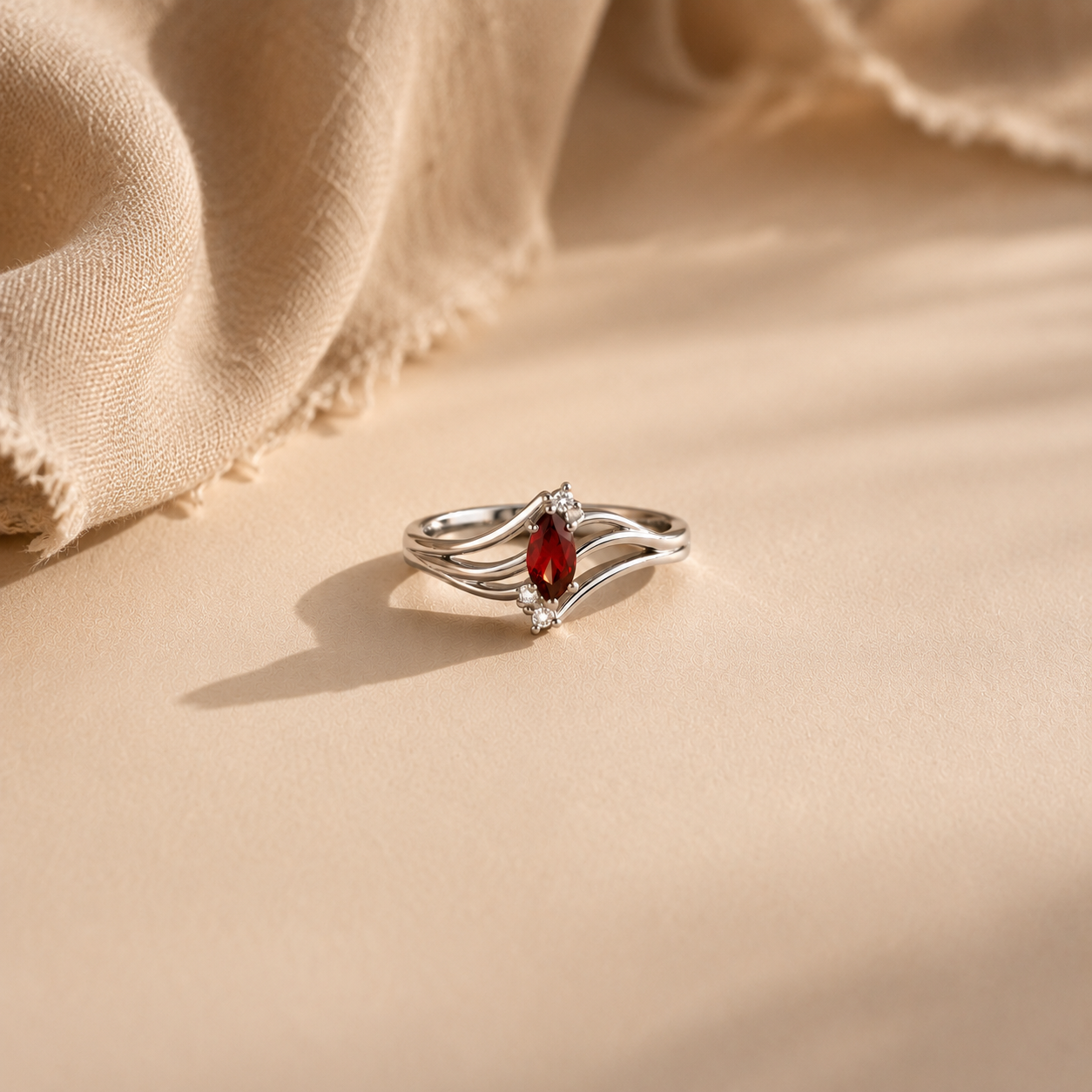 Marquise Garnet Wave Ring