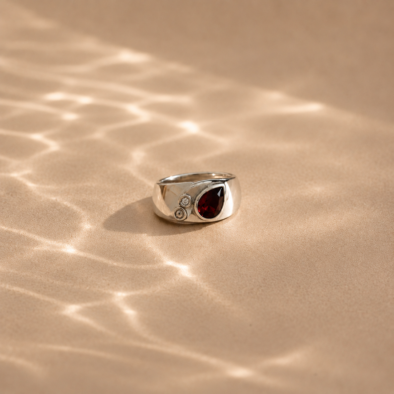 Pear Garnet Signet Ring