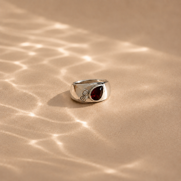 Pear Garnet Signet Ring