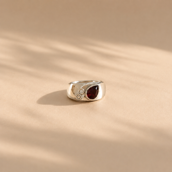 Pear Garnet Signet Ring