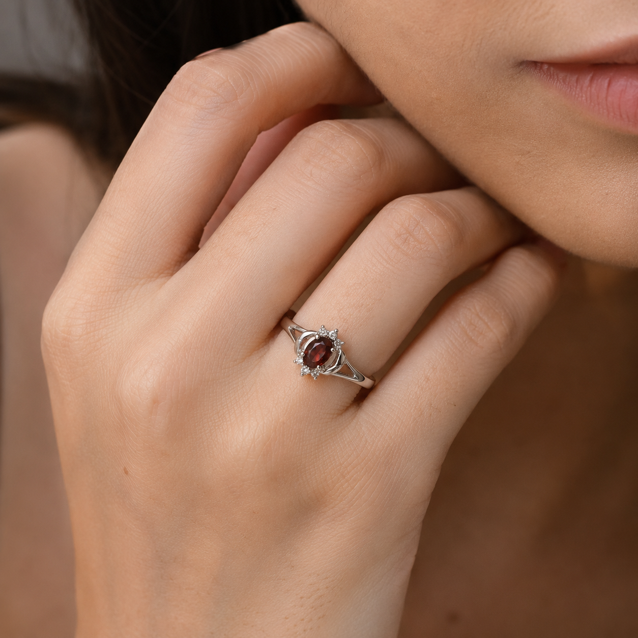 Garnet Halo Oval Ring