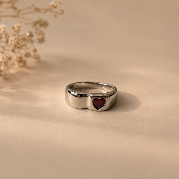 Heart Garnet Signet Ring