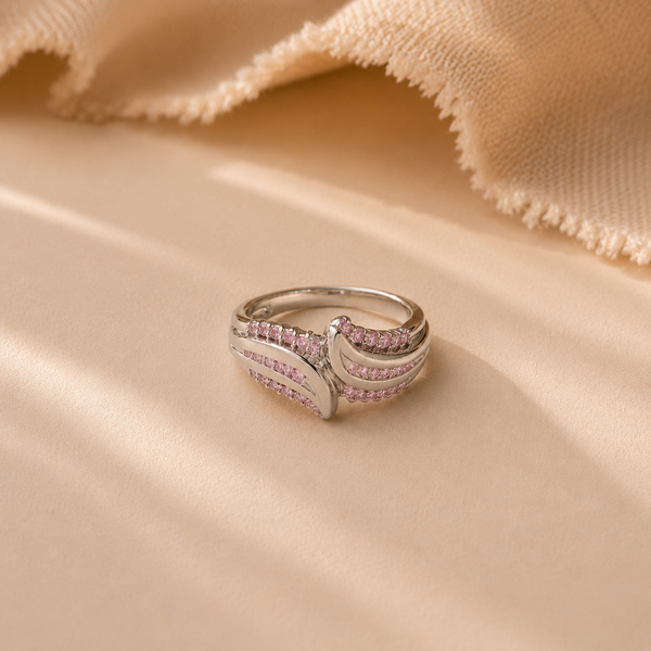 Pink CZ Wave Statement Ring