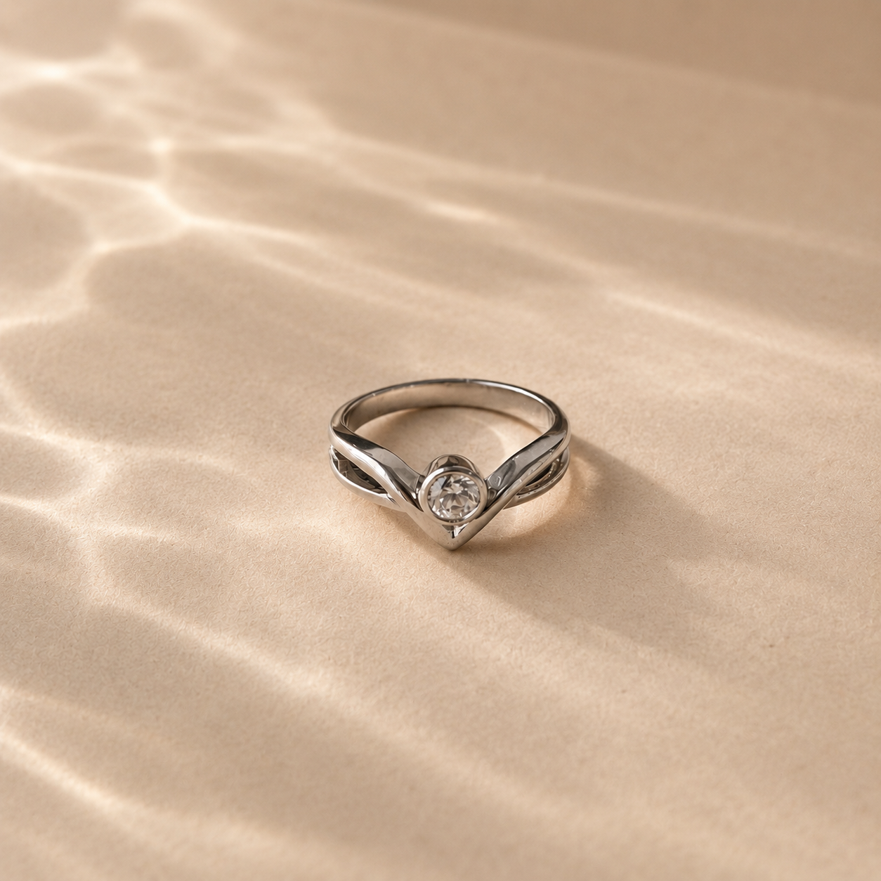 White CZ Chevron Solitaire Ring