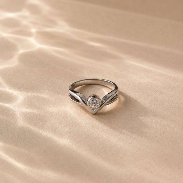 White CZ Chevron Solitaire Ring