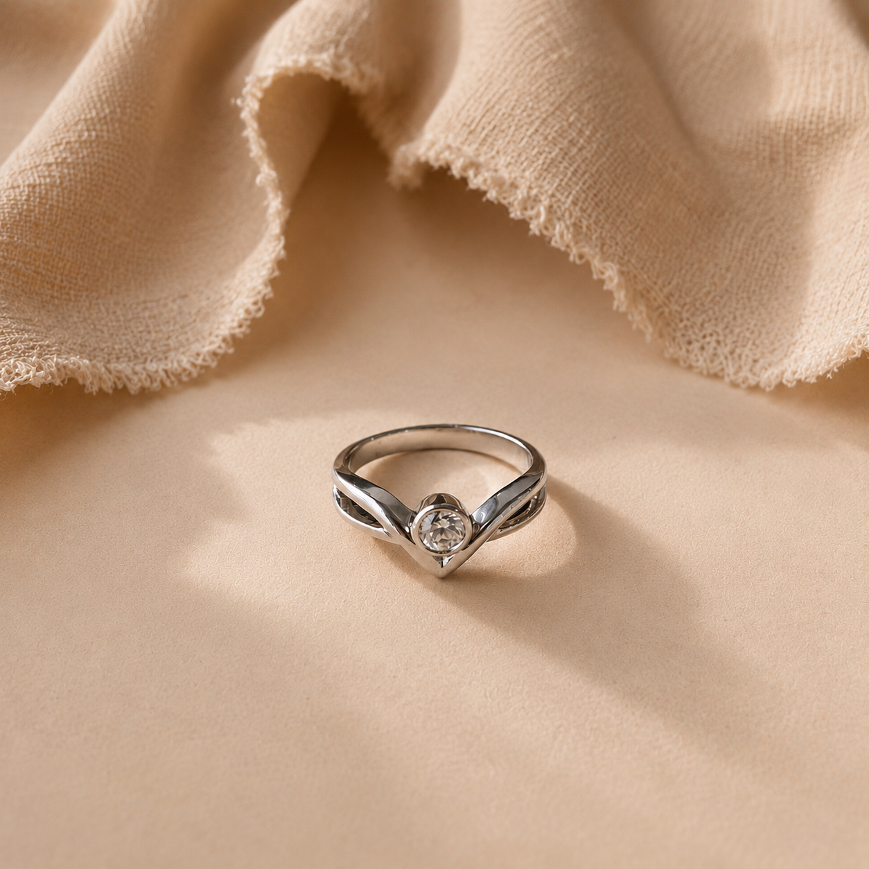White CZ Chevron Solitaire Ring