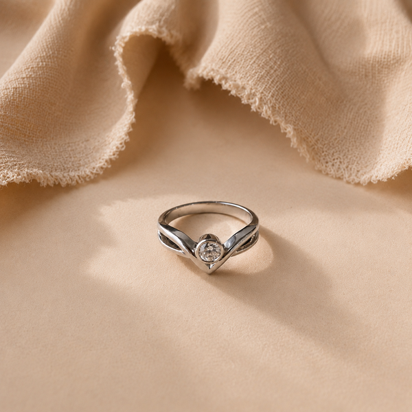 White CZ Chevron Solitaire Ring