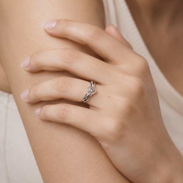 White CZ Chevron Solitaire Ring