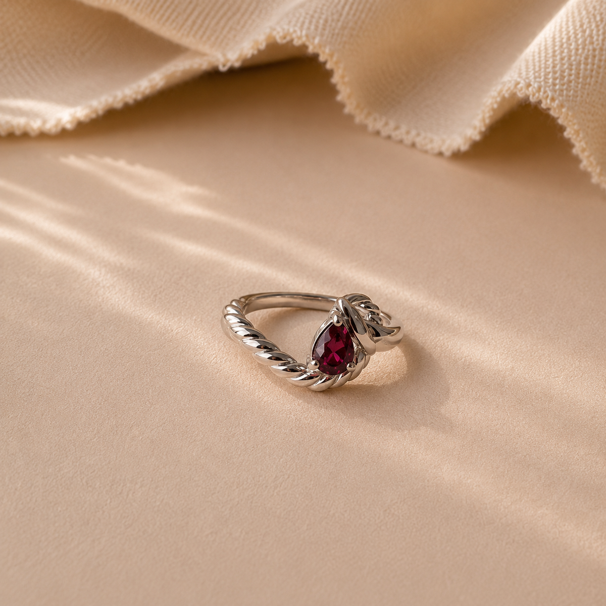 Pear Garnet Twist Ring