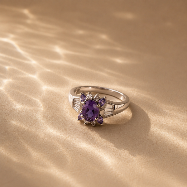 Amethyst Blossom Halo Ring