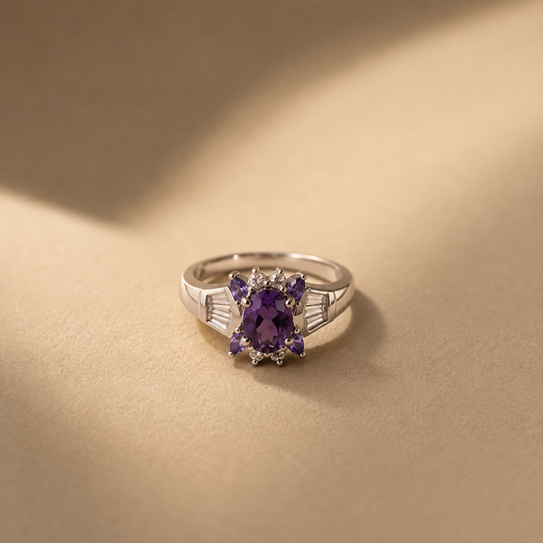 Amethyst Blossom Halo Ring