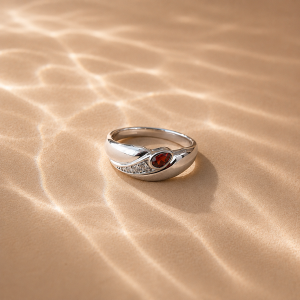 Garnet Wave Band Ring