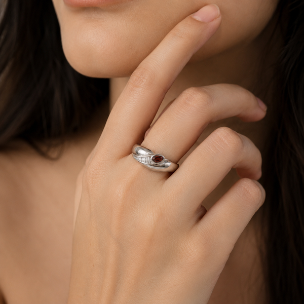 Garnet Wave Band Ring