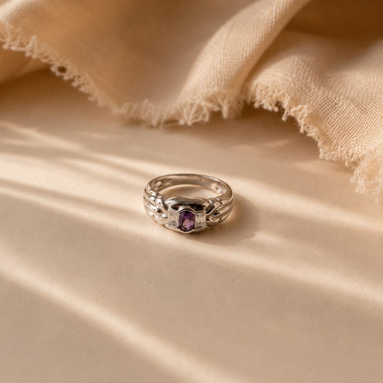 Amethyst Trinity Band Ring