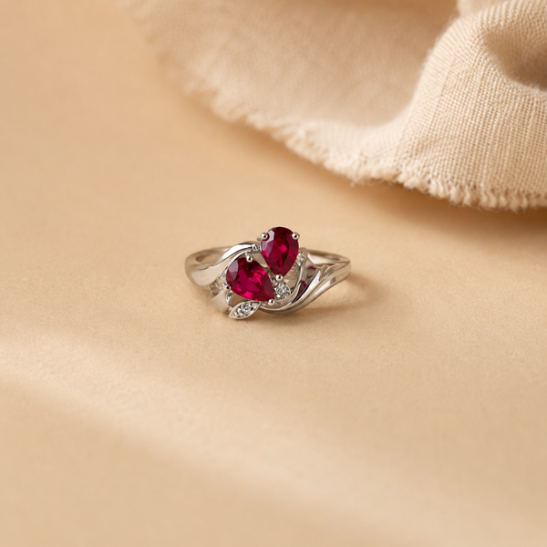 Pink Pear Stone Floral Ring
