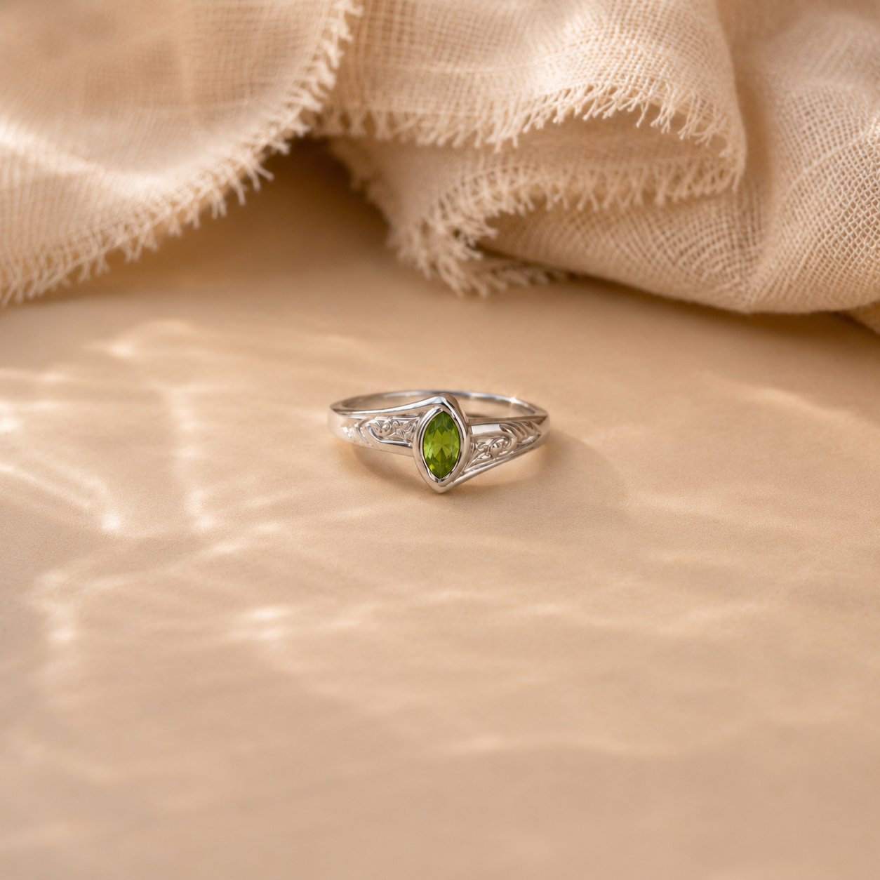 Marquise Peridot Filigree Ring