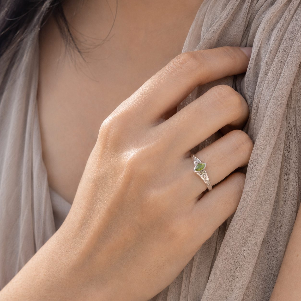 Marquise Peridot Filigree Ring