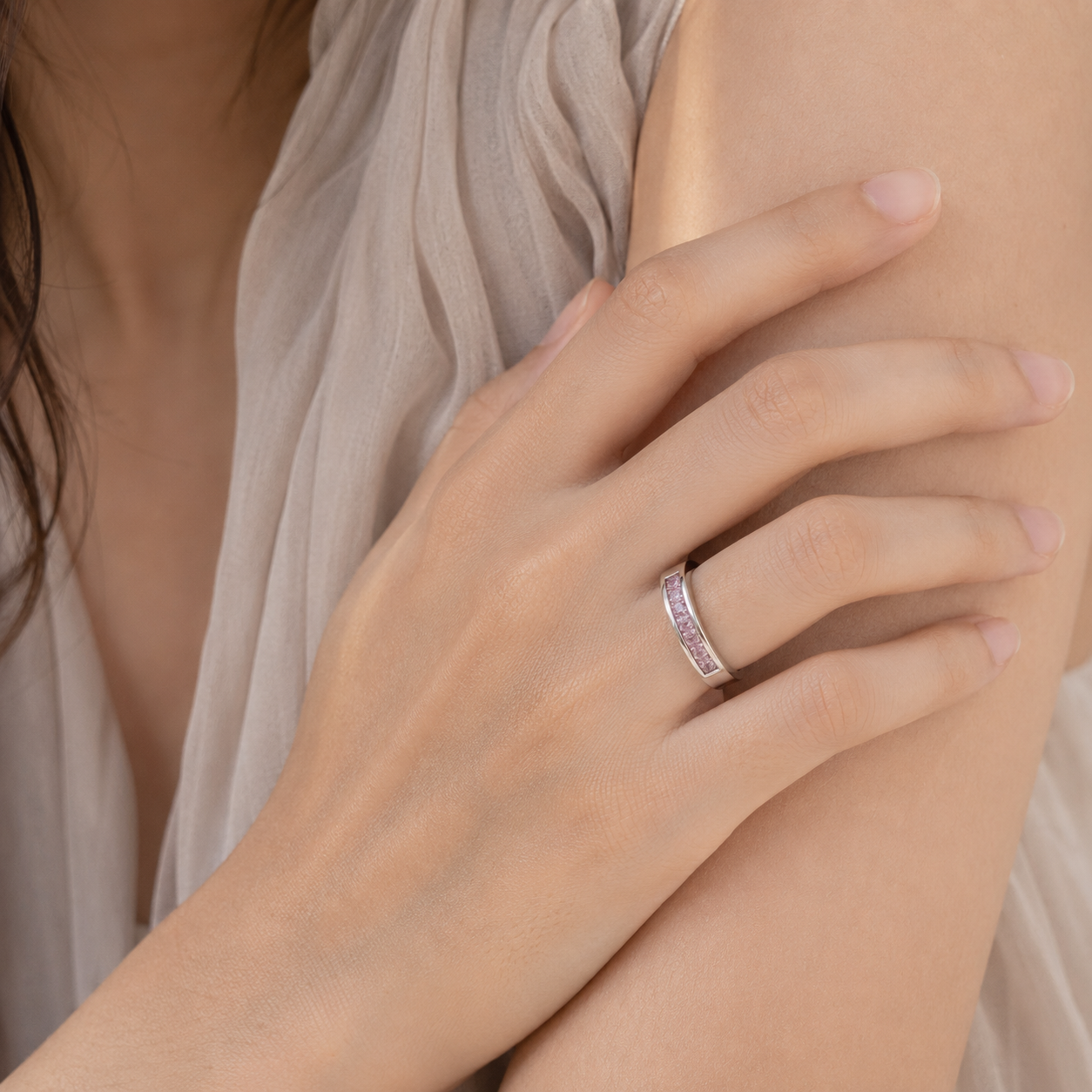Pink CZ Channel Set Band Ring