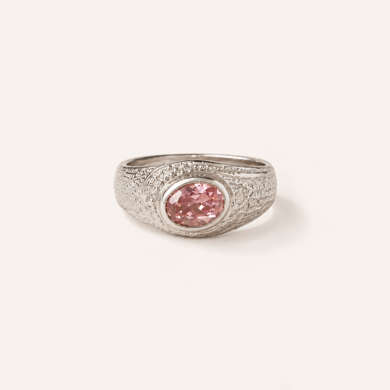 Celestia Pink CZ Vintage Signet Ring