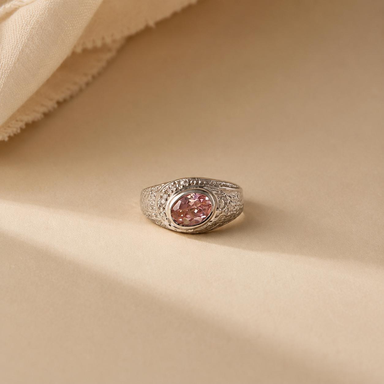 Celestia Pink CZ Vintage Signet Ring