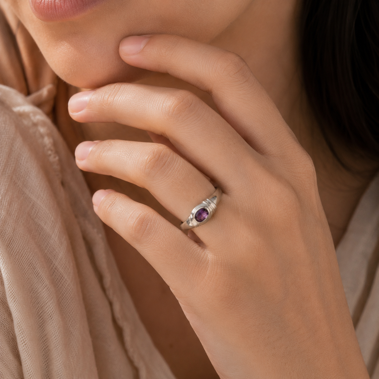 Amethyst Bezel Solitaire Ring