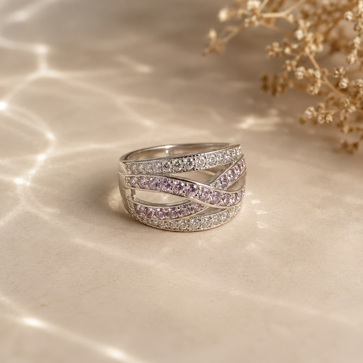 Amethyst Criss-Cross Statement Band Ring