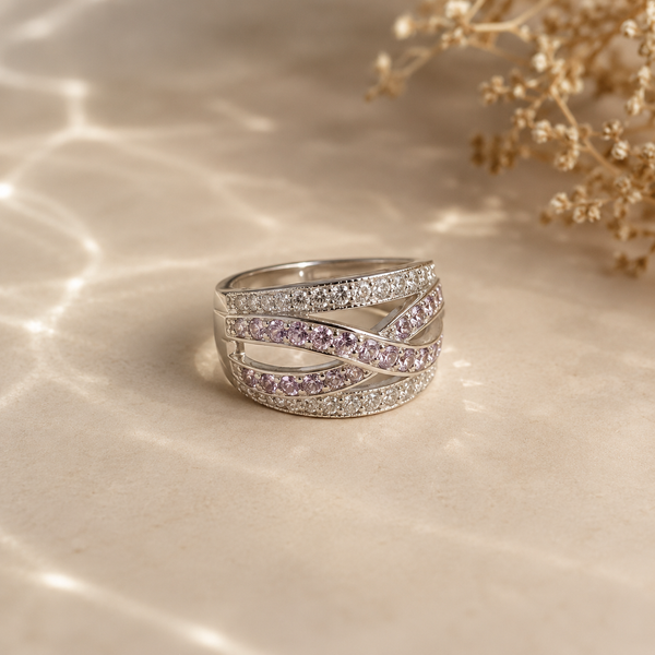 Amethyst Criss-Cross Statement Band Ring