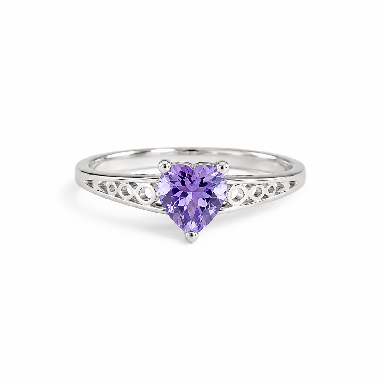 Heart-Cut Amethyst Filigree Ring