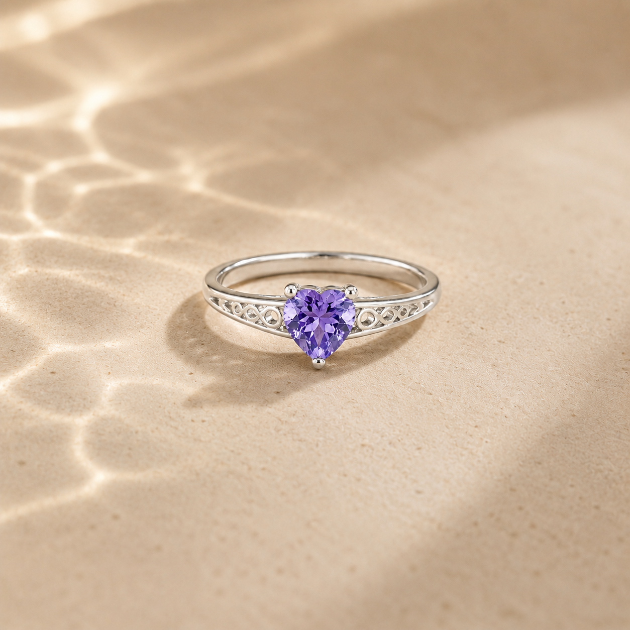 Heart-Cut Amethyst Filigree Ring