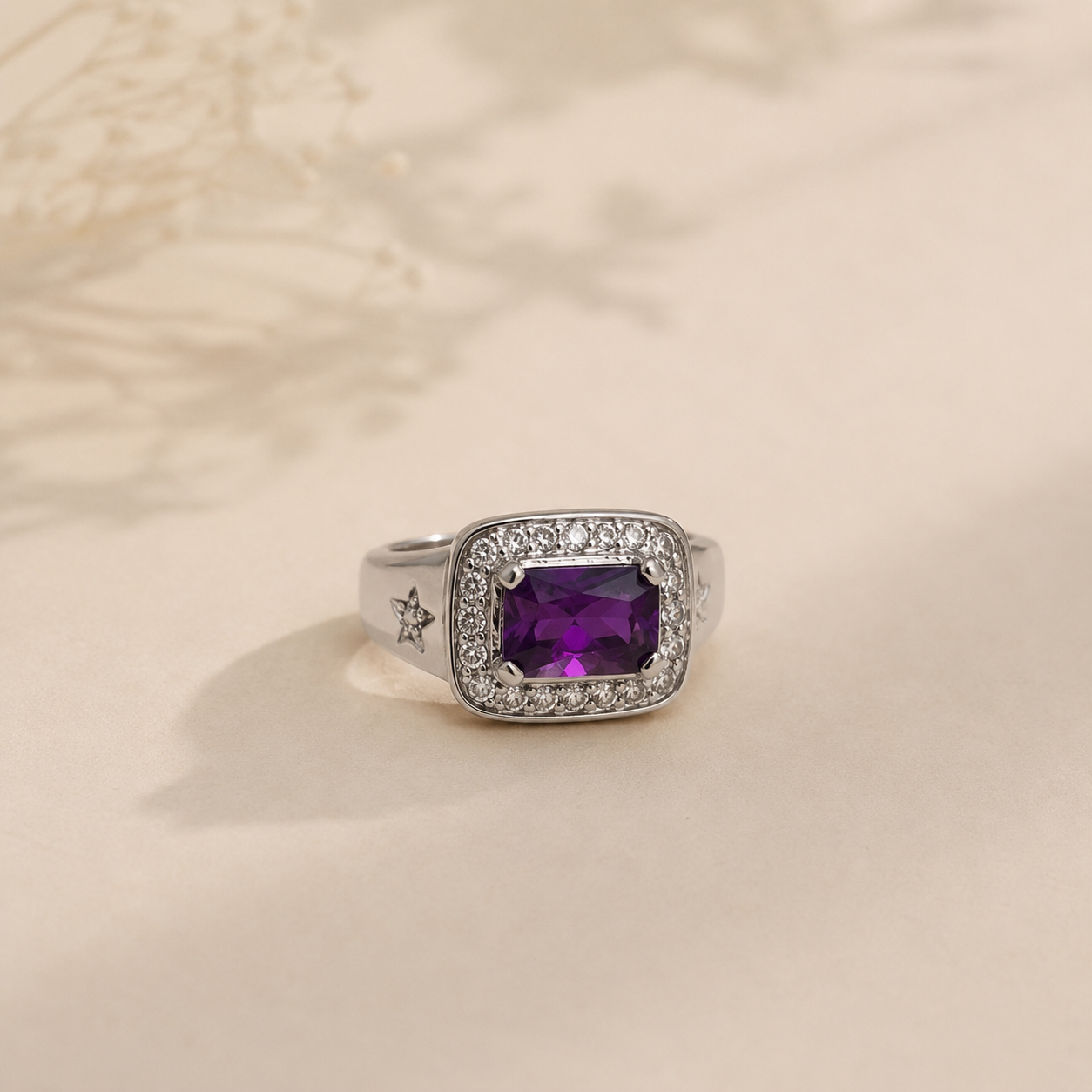 Amethyst Halo Signet Ring