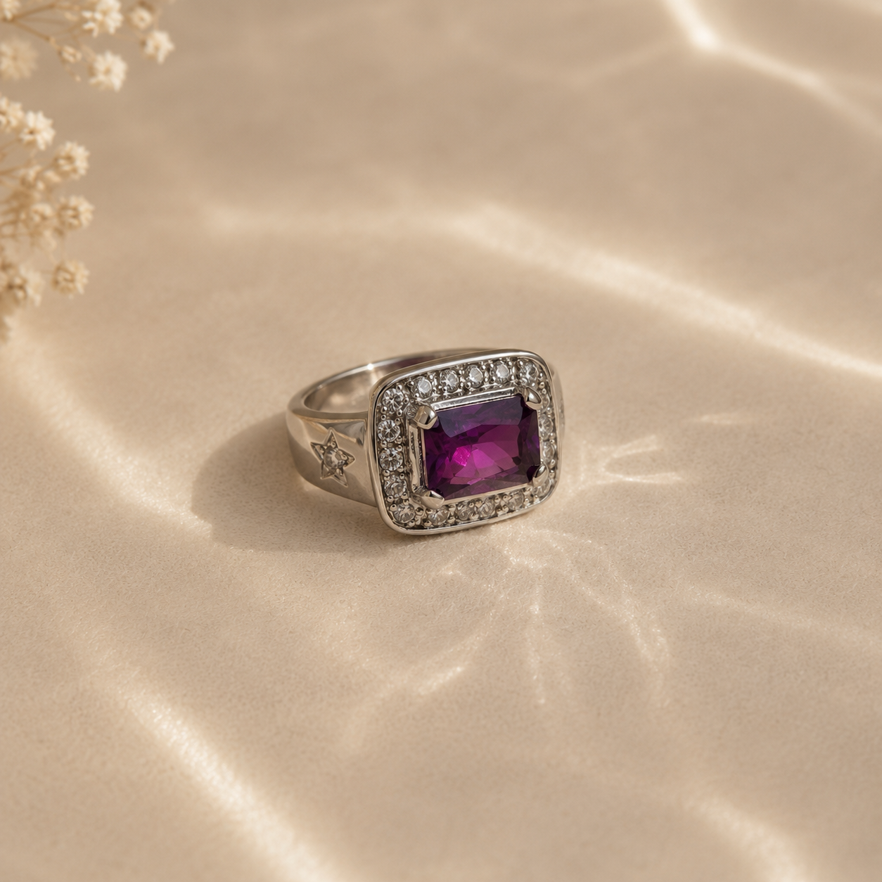 Amethyst Halo Signet Ring
