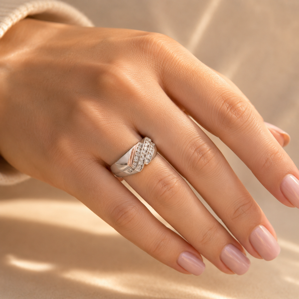 Baguette CZ Crossover Statement Ring