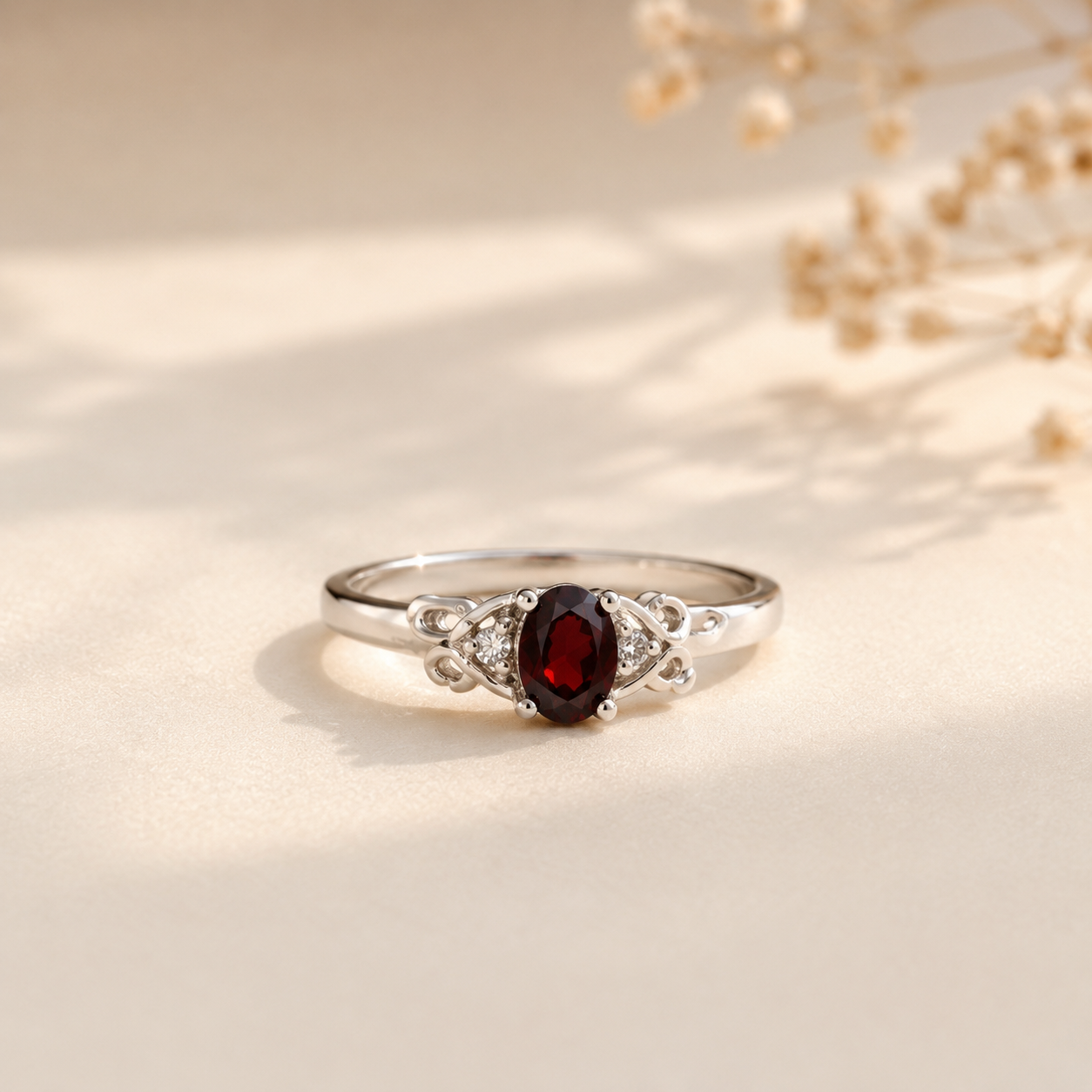 Garnet Vintage Scroll Ring