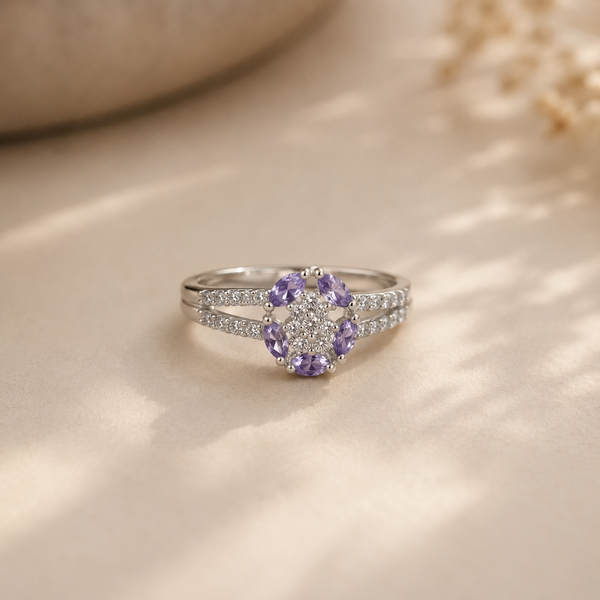 Amethyst Bloom Halo Ring