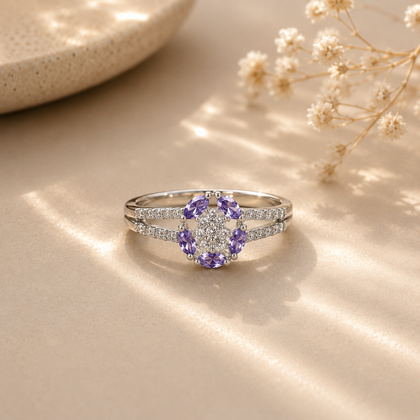 Amethyst Bloom Halo Ring