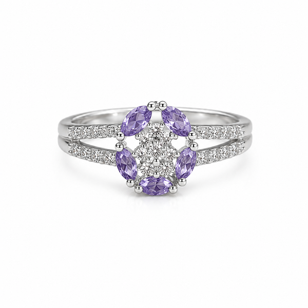 Amethyst Bloom Halo Ring