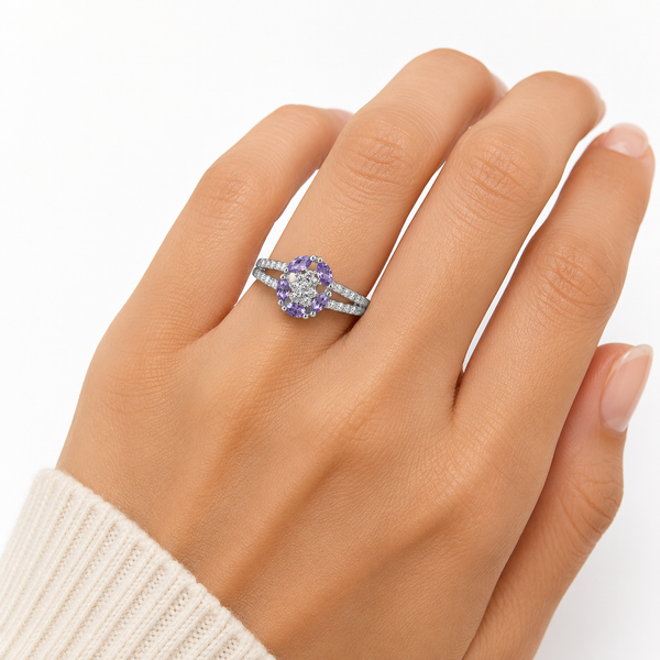 Amethyst Bloom Halo Ring