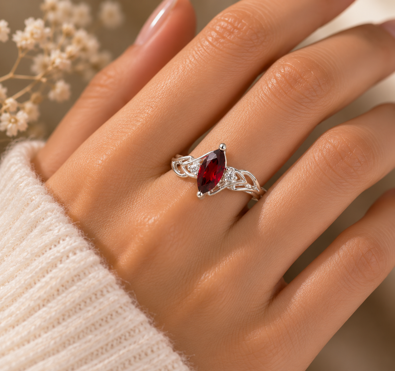 Crimson Vine Garnet Ring