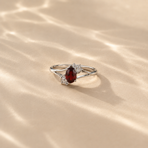 Crimson Blossom Garnet Ring