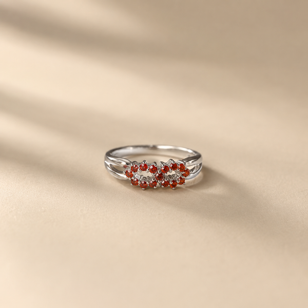 Twin Blossom Orange CZ Ring