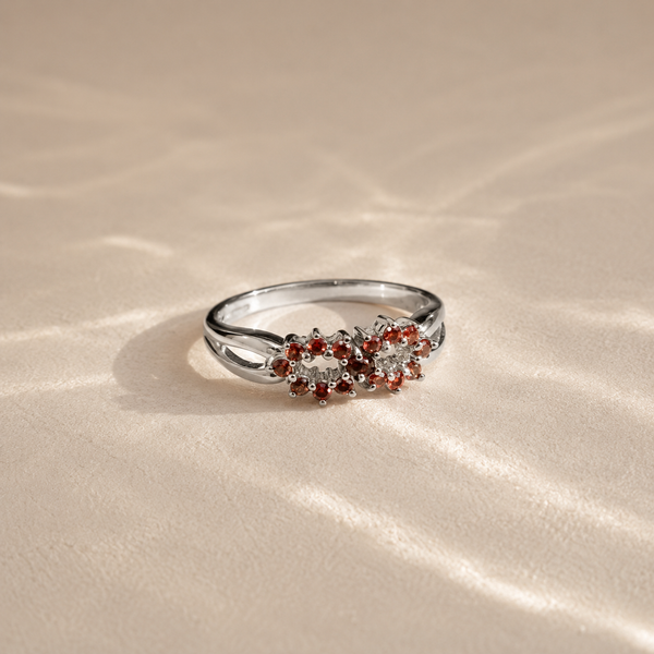 Twin Blossom Orange CZ Ring