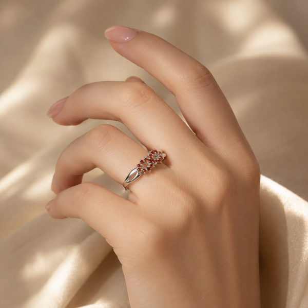 Twin Blossom Orange CZ Ring