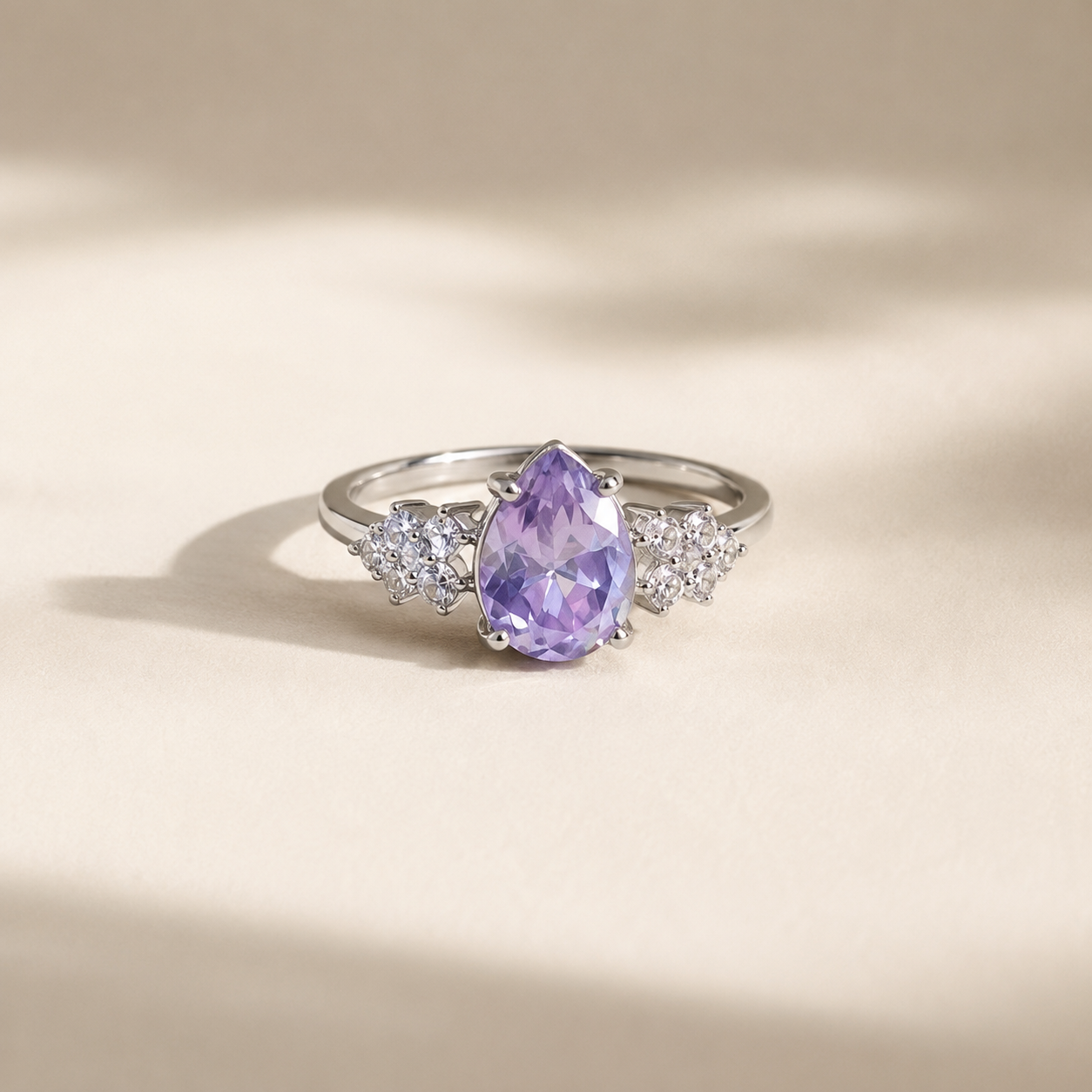 Amethyst Pear Halo Ring