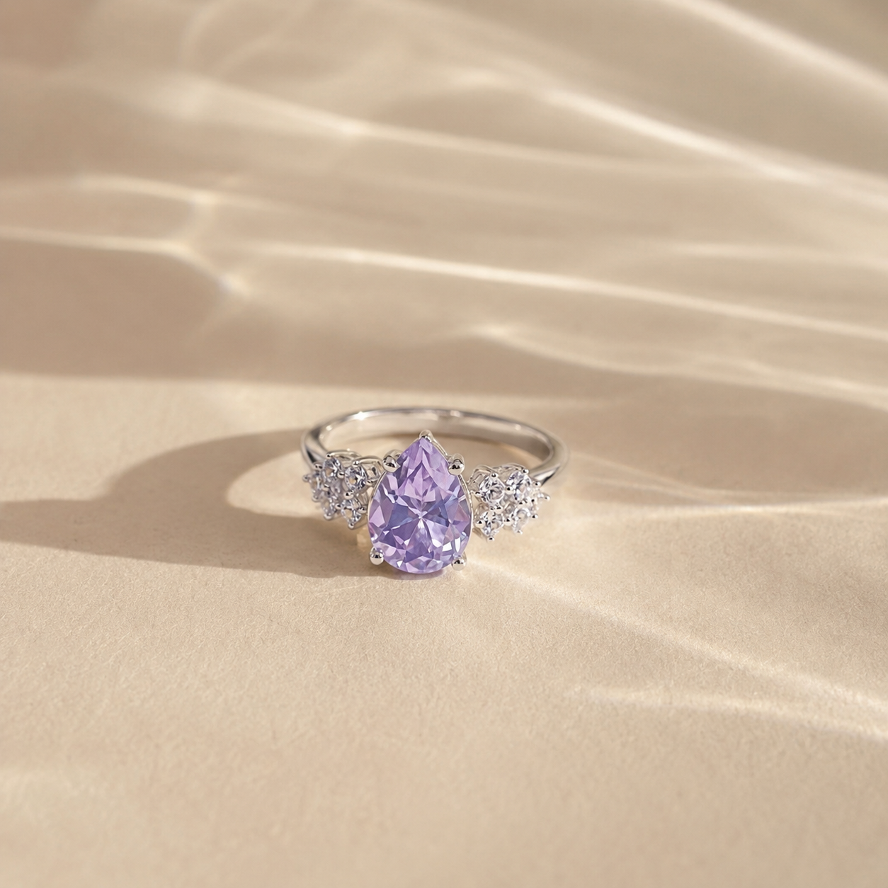 Amethyst Pear Halo Ring