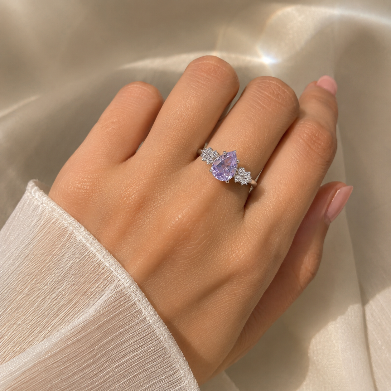 Amethyst Pear Halo Ring