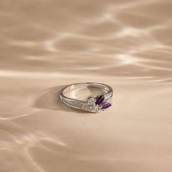 Amethyst Floral Twist Ring