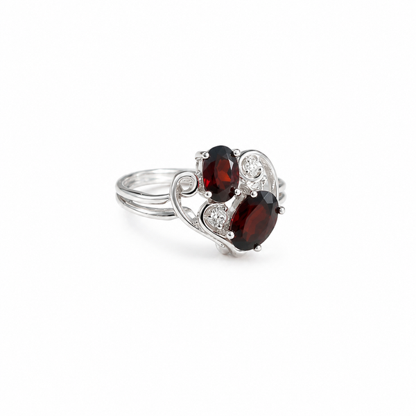 Dual Garnet Heart Swirl Ring