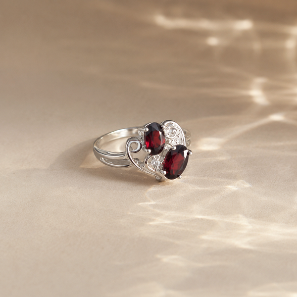 Dual Garnet Heart Swirl Ring